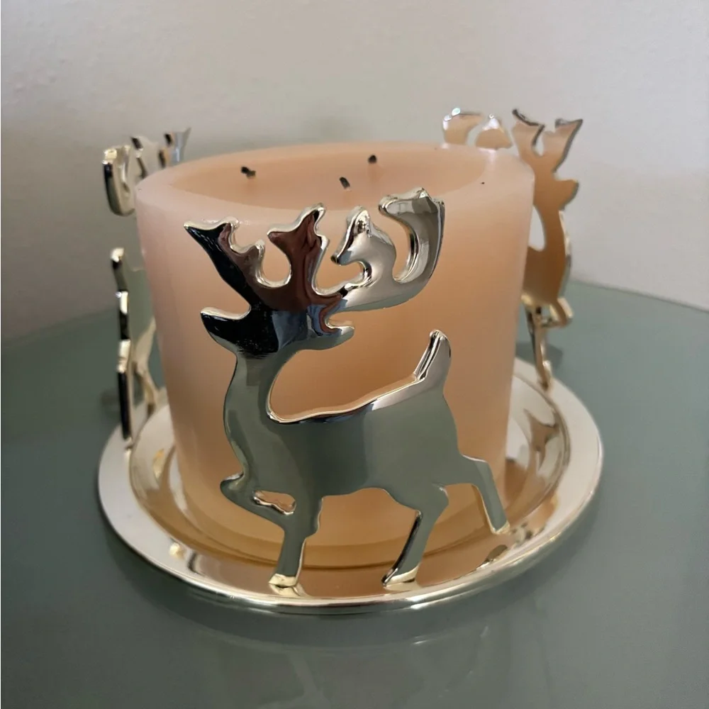 Vintage silver plate large candle holder with three deer